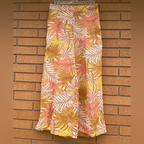 New Tahari Wide Leg Palm Tree Leaf Fern 100% Washable Linen Pants Trousers - Picture 3 of 13